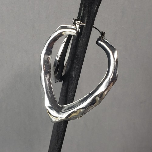 Orecchini Cerchio Cuore Tono Argento Brutalisti Retrò Modernariato Boho Traforati 2,5" - Foto 3 di 9