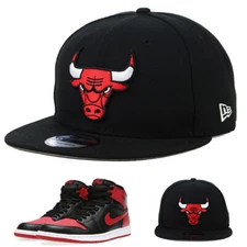 New Era Chicago Bulls Snapback Hat Match Air Jordan 1 Retro High Black Red Cap