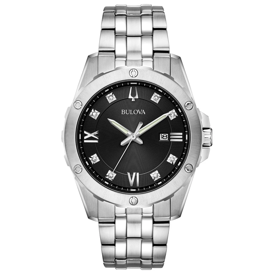 Bulova Men's Crystal BUL Quartz Silver Stainless Steel Date Watch 43 MM 96K106