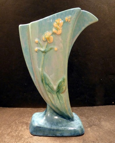 Roseville Wincraft Azure Blue Vase with Flowers, shape 273-8" - MINT - Picture 3 of 7
