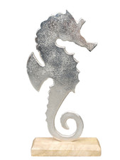 Dekofigur Seepferdchen 27cm Aluminium Mango Holz Silber Tischdeko Aufsteller
