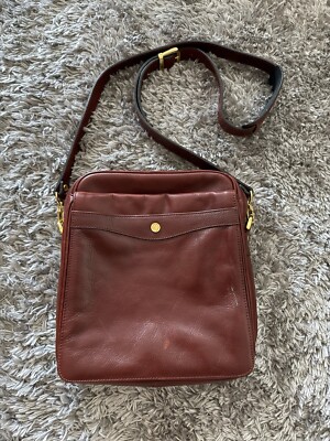 GOLD PFEIL Shoulder Bag Leather Brown Solid Color Pouch Cross Body Preppy Boho