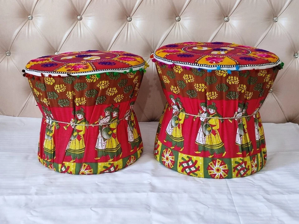Rajasthani Art Multicolor Footstool Mudda Chair Cover for Love Seats Pack of 2 - Image 2 of 4