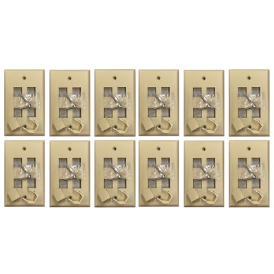 Pack of (12) Dynacom Keystone 4-Port Data Ivory Flush Wall Plates w / 2 Blank