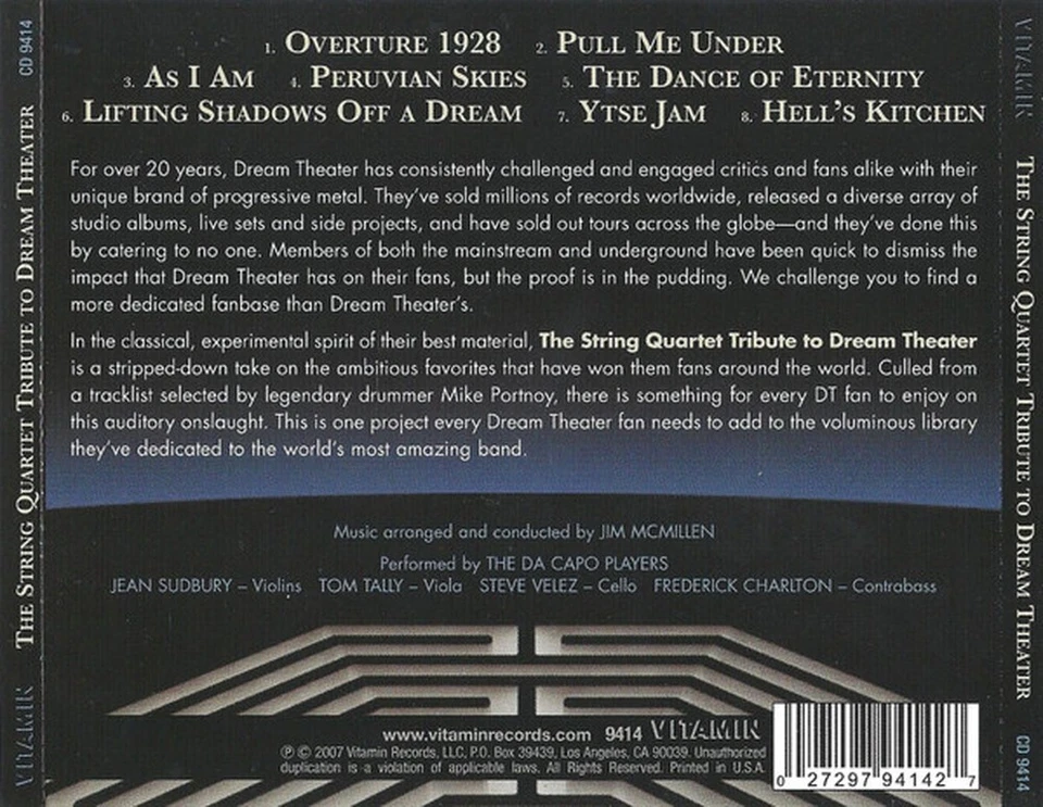 The Da Capo Players - The String Quartet Tribute To Dream Theater (CD, 2007, NM) - Imagem 2 de 3
