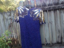 Sequence and Beaded Long Vintage Gown With Gold Sequence Wing Style Sleeves