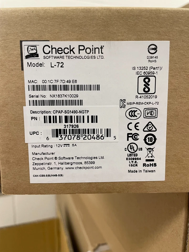 Check Point L-72 Firewall & Security Appliance CPAP-SG1490-NGTP - Image 3 of 3