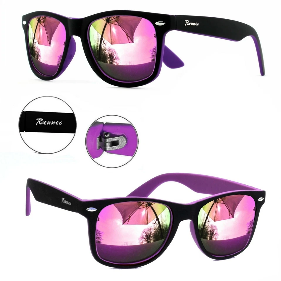 Rennec Nerd Sonnenbrille zweifarbig Retro Festival Schwarz Matt Lila Rot 10