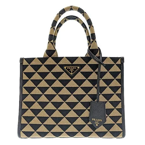 Petit sac à main tissu brodé symbole Prada 1Ba354 triangle jacqu nero corde