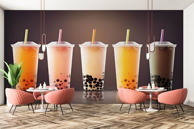 3D Pearl Tea E166 Fruit Bubble Tea Milk Tea Shop Wallpaper Mural Self-adhesive