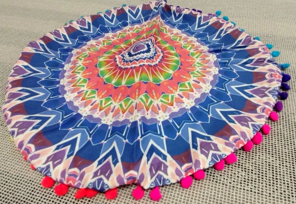 FUNDA DE ALMOHADA PSICODÉLICA Arco Iris Bola Flecos HIPPIE Multicolor 16 PULGADAS NUEVO  Foto 3 de 4