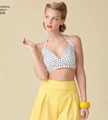 Simplicity 1426 Sz 4-22 Halter Strapless Crop Top Bra Open Back Tattoo Pattern