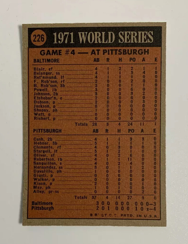 ホームレース ビンファ トレカ 1972 Topps 1971 World Series Game No. 4 # 226 Baseball Card