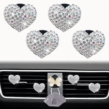 Bling Heart Air Vent Clips, 4 Pcs Silver Heart Car Air Fresheners Vents Clips