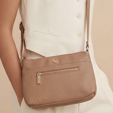 Anne Klein Tan Pebble Crossbody Bag Gold Tone...