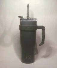 Wellness Gray Stainless Steel Travel Tumbler 40oz Straw + Flip Lid Very Nice!