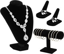 4 Pcs Velvet Jewelry Display Set Velvet Necklace Bust Holder Bracelet Organizer