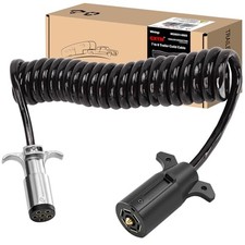 7 Pin to 6 Pin Trailer Adapter, Coiled Trailer Cord Stretches to 7-Wire 8 Feet