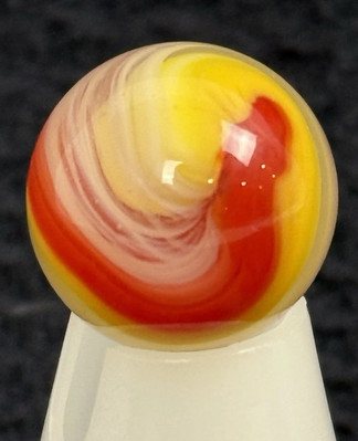 Akro Agate Red and Yellow Popeye Corkscrew Marble UV Reactive .64 