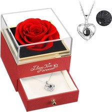 ASELFAD Preserved Flowers Forever Real Rose with A1 red Rose silver Necklace