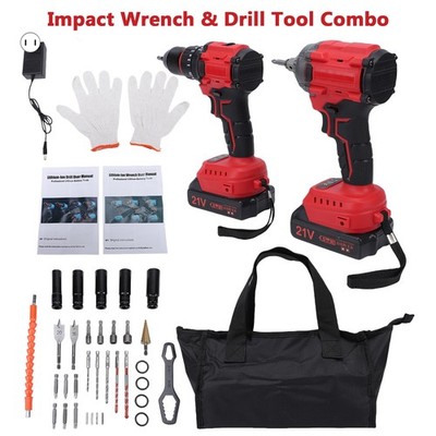 21V Cordless Impact Wrench 1/2in Impact Drill 350N 2400RPM Combo Tool Kit v1