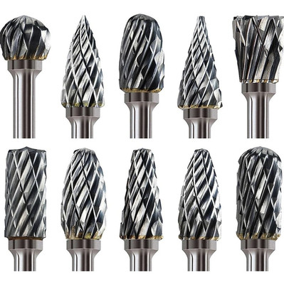 10pcs Carbide Burr Set 1/8'' Shank Rotary Tool Rasp Bits for Metal Wood - NEW