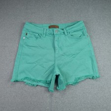 Judy Blue Shorts Womens Large Teal Green Garment Dyed Denim Fray