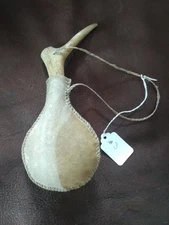 Shaped Rawhide Shot Bag Ball Flask With Antler Plug, Black Powder, Handmade, L#3