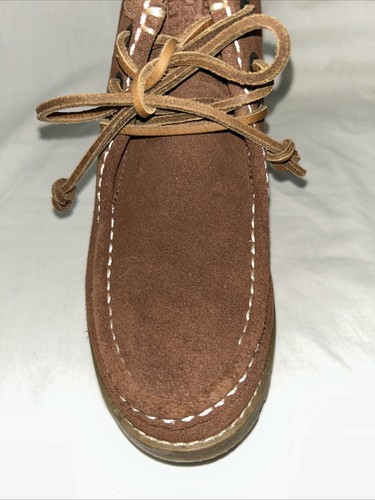 SPERRY Brown Suede Leather Lace-up Thick Stitch Bootie Wedge Heel Shoes Size 8 M - Picture 10 of 17