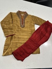 Silk Kids Kurta Pyjama Toddler 4T Tunic Churidar Indian Beaded Gold Red
