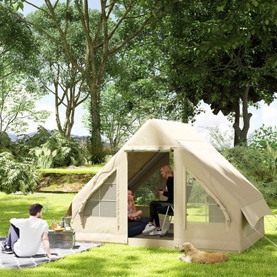 Outsunny Inflatable Camping Tent with Hand Pump, 4 Season for 4-6 People