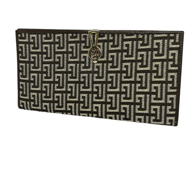 Pierre Balmain Long Money Wallet Purse Canvas Leather Monogram USED Good Cond