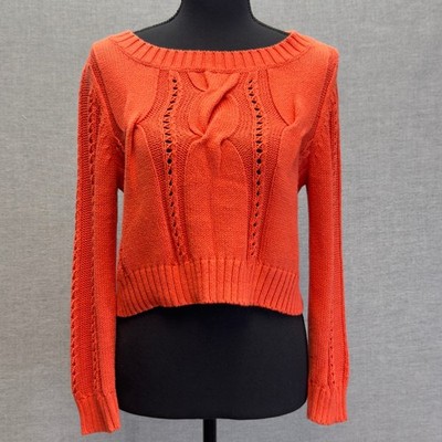 Anthropologie Far Away From Close Orange Cable Knit Cropped Sweater Size Small