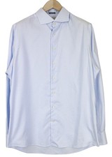 SUITSUPPLY Men's Shirt 44/17 1/2 Extra Slim Blue Striped Cotton Button-Up 