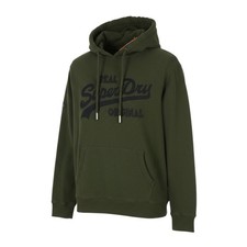 Image of SUPERDRY Embroidered VL Logo Men Hoodie M Green Kangaroo Cotton Pull On