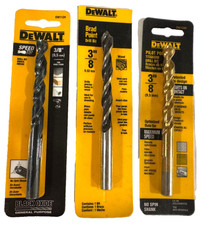 Assorted Lot of 3 DeWalt 3/8" Drill bits - Steel, Black Oxide, Titanium