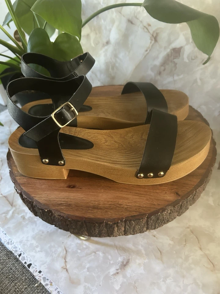 Sandalias negras con suela de madera de diseño ASOS talla 9 - Imagen 3 de 4