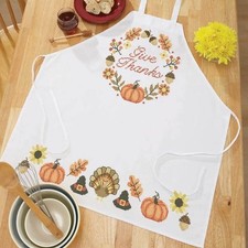 NIP  STAMPED CROSS STITCH KIT GIVE THANKS APRON