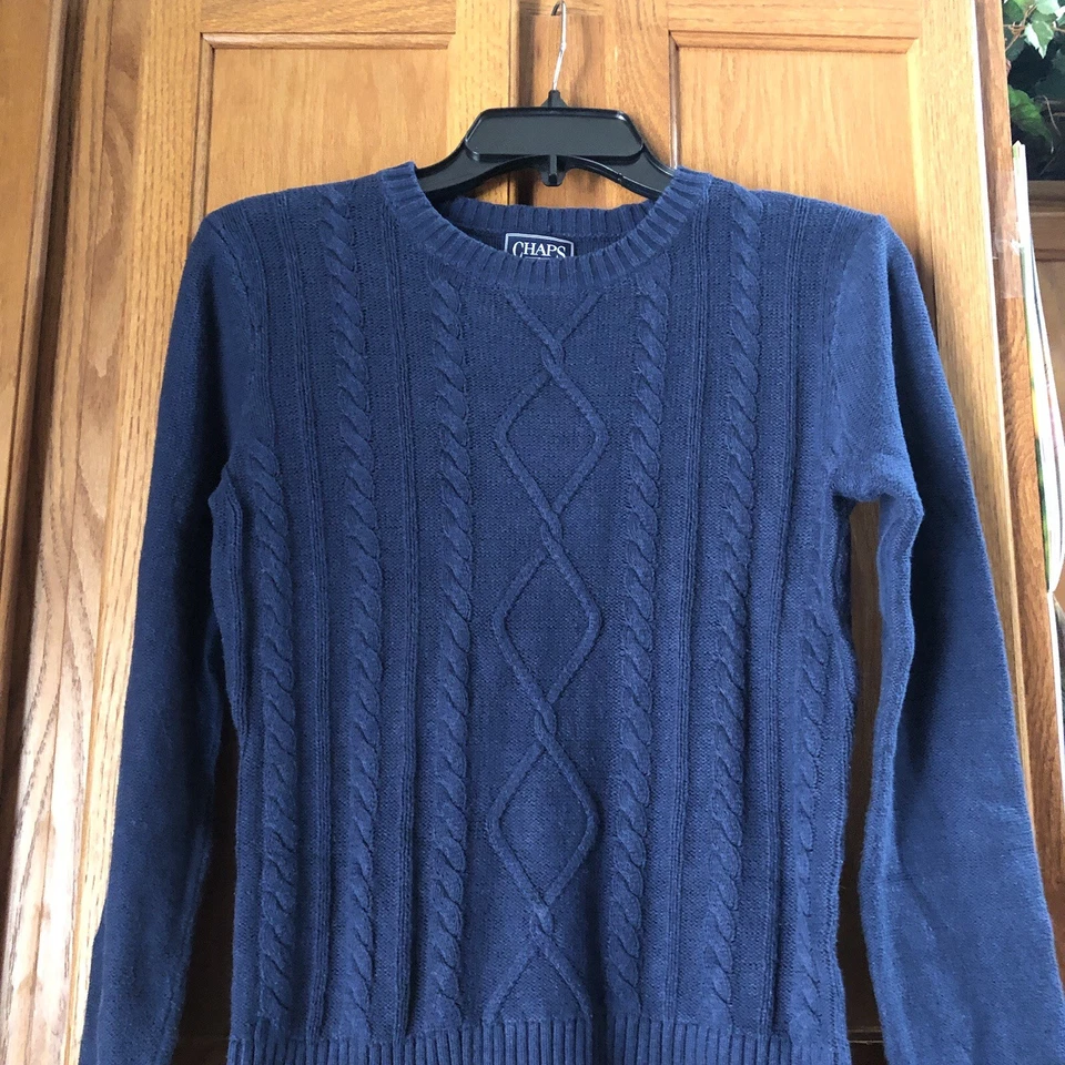 Suéter Chaps Classics Mujer Azul Marino Tejido con Cable Pescador Cuello Redondo Pequeño Náutico Foto 4 de 4
