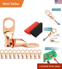 10PCS Battery Cable Ends, 2 Gauge Wire Connectors 1/2 Copper Wire Lugs, Bare Cop
