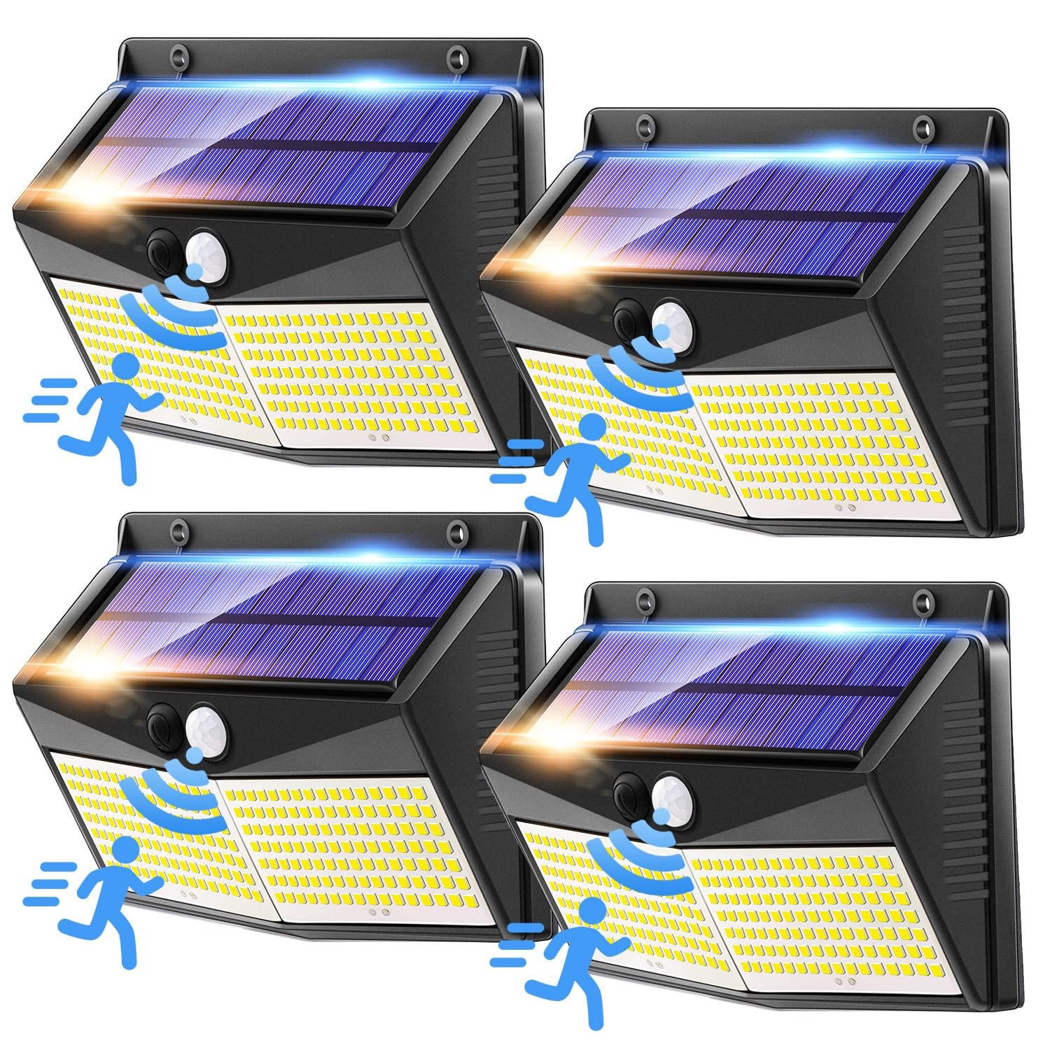 4 Pezzi Faretti LED Solari 248 LED Esterno Potenti con Sensore di Movimento