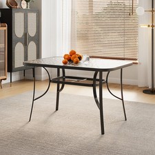 Black 1.5m Large Garden Table Indoor Outdoor Patio Glass Table with Parasol Hole