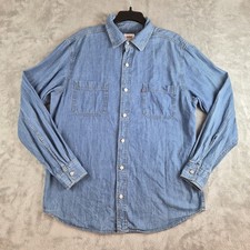 Levis Jeans Shirt Men Large Blue Denim Chambray Long Sleeve Western Cowboy Rodeo
