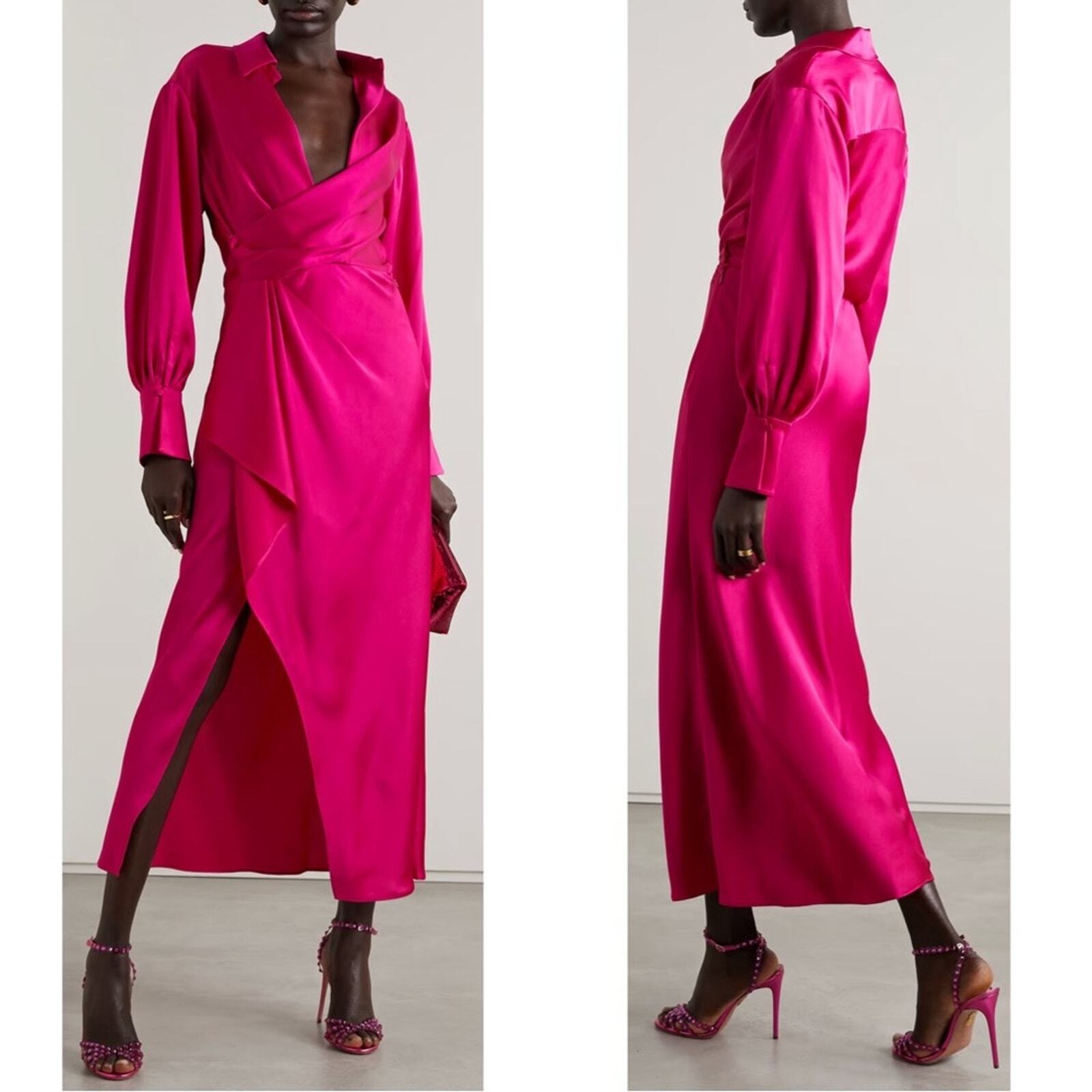 Vestido midi rosa drapeado envolvente sintético Talita talla 2 JONATHAN SIMKHAI