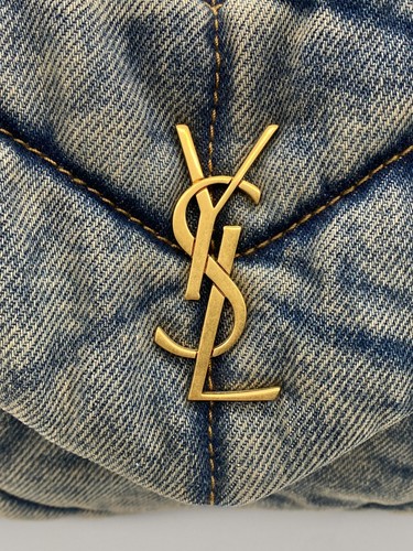 YSL Saint Laurent Puffer Small Shoulder Bag in Denim & Gold Tone Metal Strap - Picture 7 of 17