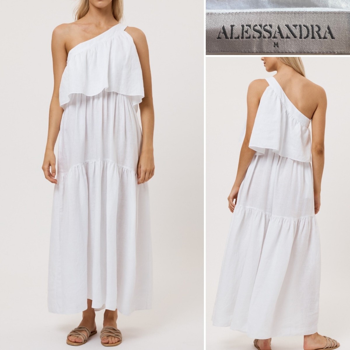 ALESSANDRA $269 White OLYMPIA Cotton Voile, One Shoulder, Lined, Maxi Dress M | eBay ALESSANDRA $269 White OLYMPIA Cotton Voile, One Shoulder, Lined, Maxi Dress M | eBay