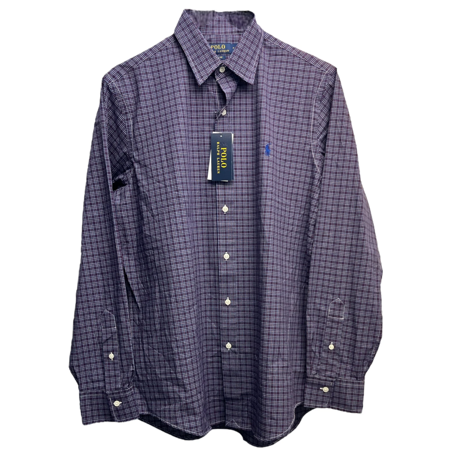Polo Ralph Lauren Long Sleeve Stretch Dress Shirt Purple Plaid Classic Fit $115