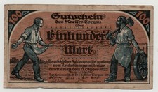 GERMANY TURGAU KREIS 100 MARK 1922 NOTGELD EMERGENCY MONEY LOOK SCANS