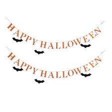Halloween String Banner Felt Letters Wall Decor Black Bats 2 Pk Lot