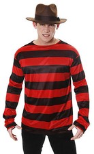 Red & Black Striped Jumper Sweater Freddy Burned Burnt Man Halloween Fancy Dress